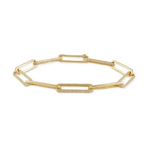 1.94ct Round Diamonds in 14K Yellow Gold Trendy Paperclip Chain Link Bracelet 7"