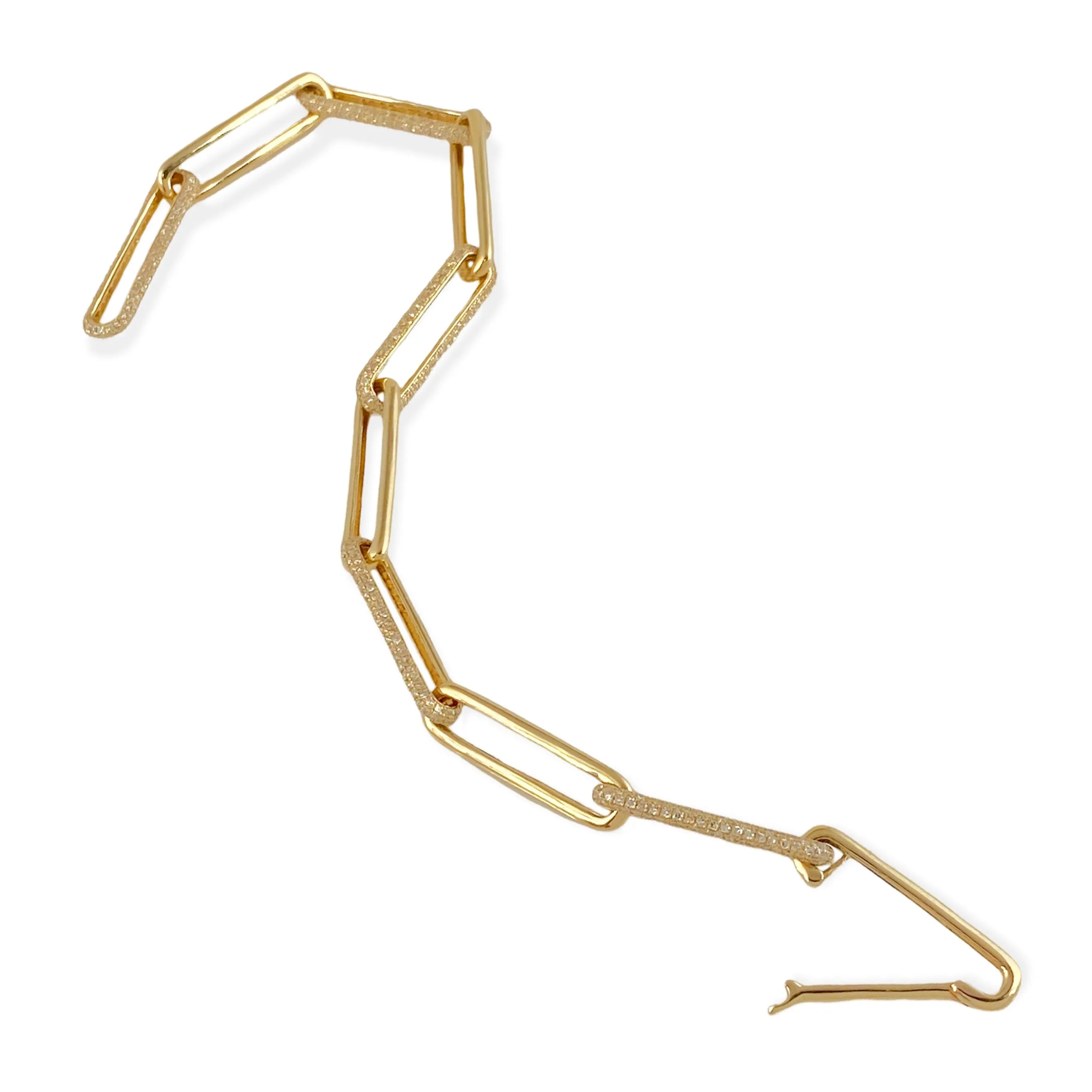1.94ct Round Diamonds in 14K Yellow Gold Trendy Paperclip Chain Link Bracelet 7"