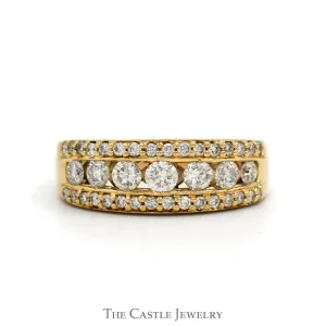 1cttw 3 Row Round Diamond Anniversary Band in 14k Yellow Gold