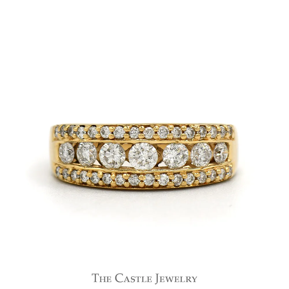 1cttw 3 Row Round Diamond Anniversary Band in 14k Yellow Gold