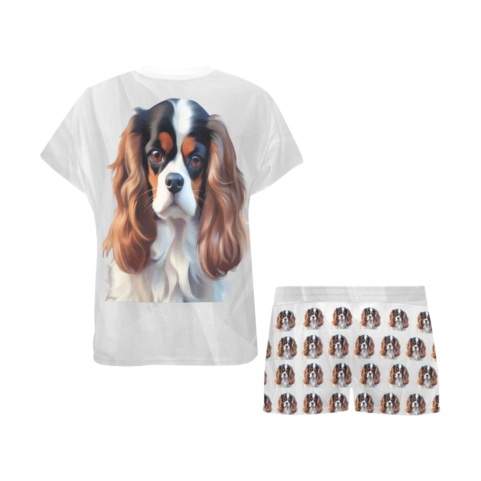 2 Piece Tri Cavalier King Charles Spaniel PJ Set - Silver
