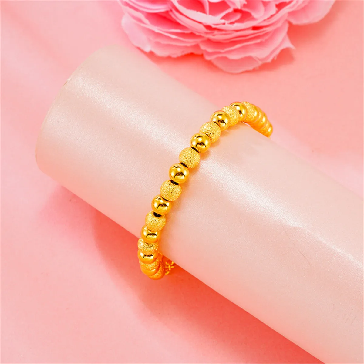 24K Gold-Plated Alternating Frosted Bead Bracelet