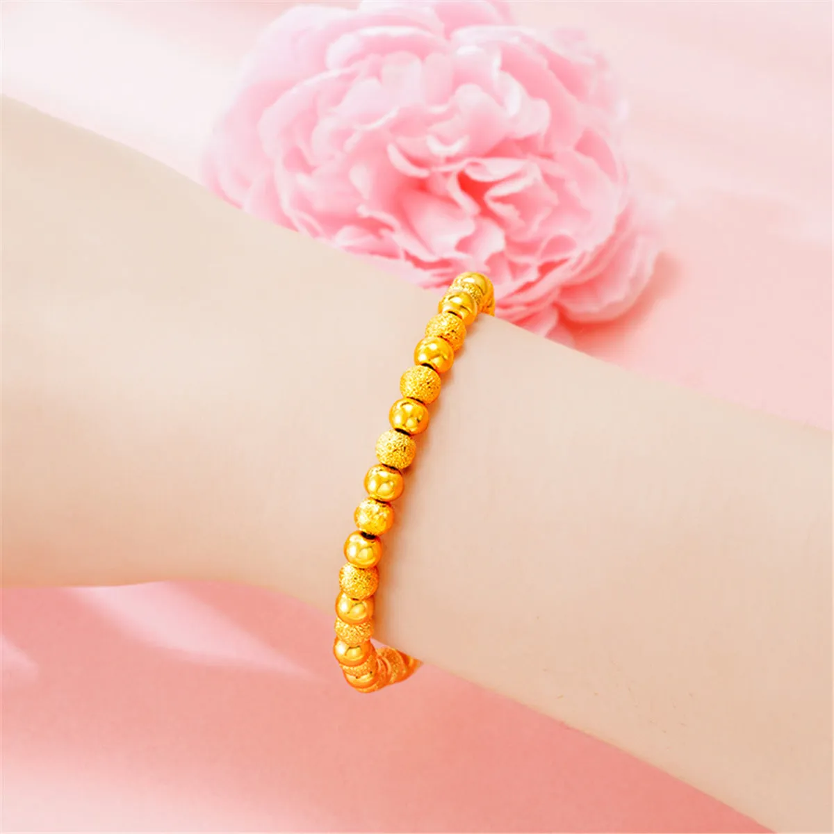 24K Gold-Plated Alternating Frosted Bead Bracelet