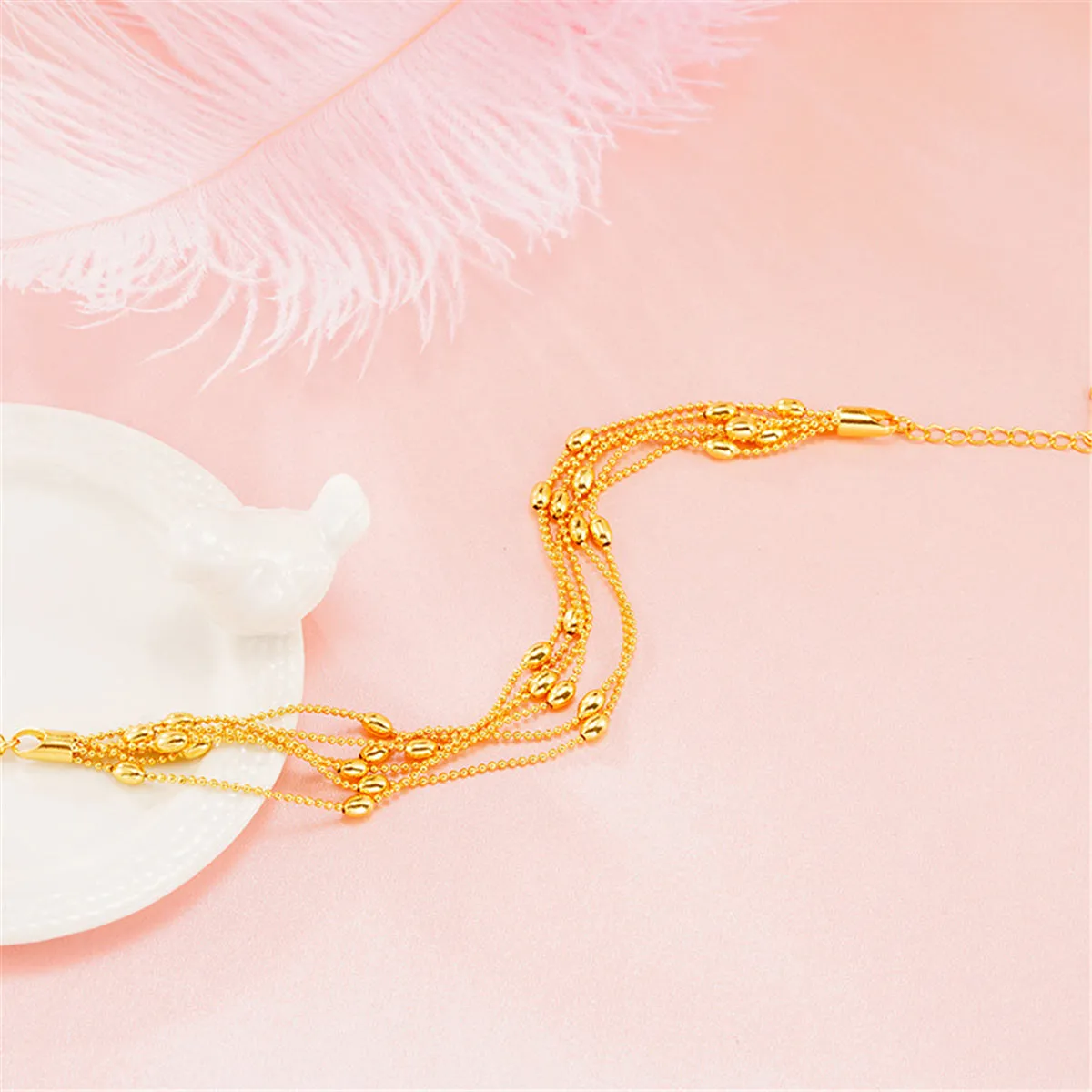 24K Gold-Plated Circle Bead Layered Station Bracelet