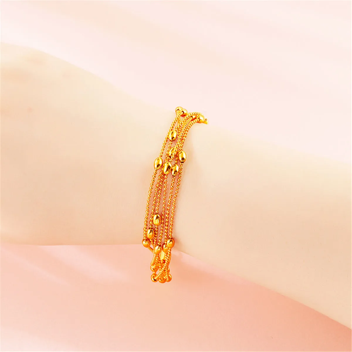 24K Gold-Plated Circle Bead Layered Station Bracelet