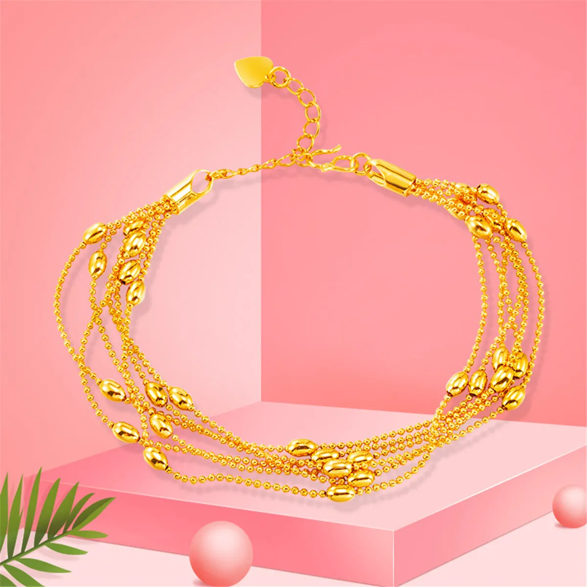 24K Gold-Plated Circle Bead Layered Station Bracelet