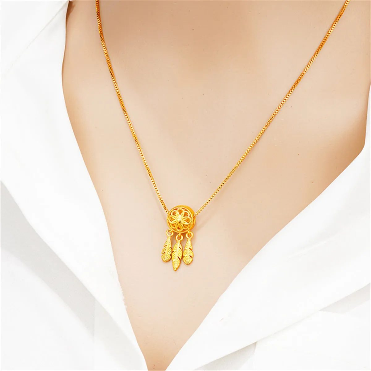 24K Gold-Plated Open Dream Catcher Pendant Necklace