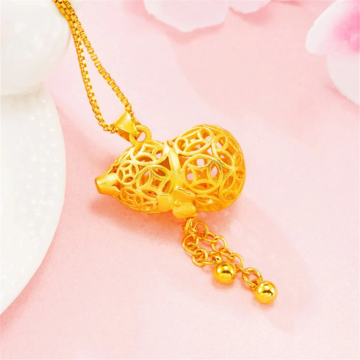 24K Gold-Plated Open Heart Gourd Pendant Necklace