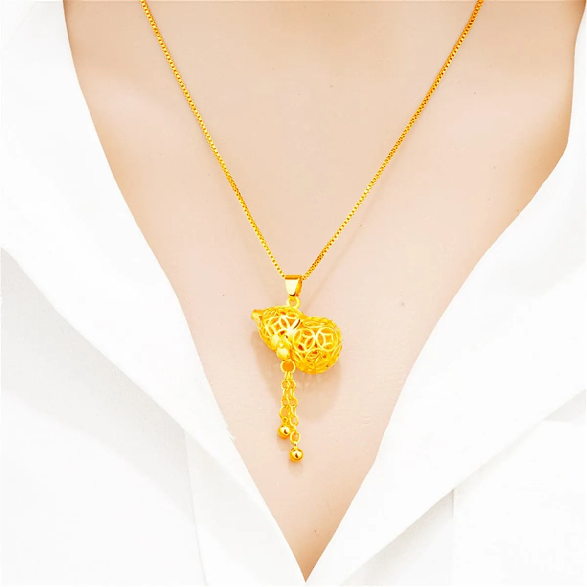 24K Gold-Plated Open Heart Gourd Pendant Necklace