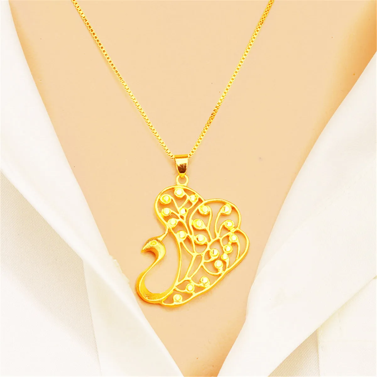 24K Gold-Plated Open Peacock Pendant Necklace