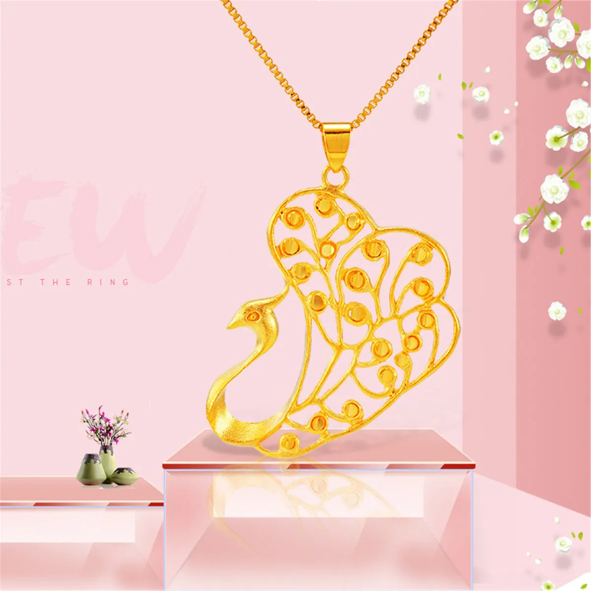 24K Gold-Plated Open Peacock Pendant Necklace