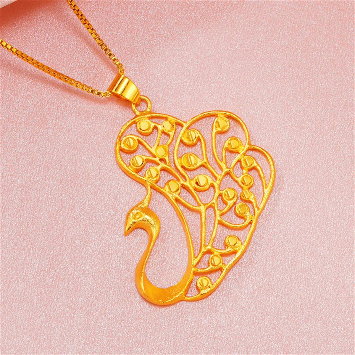24K Gold-Plated Open Peacock Pendant Necklace