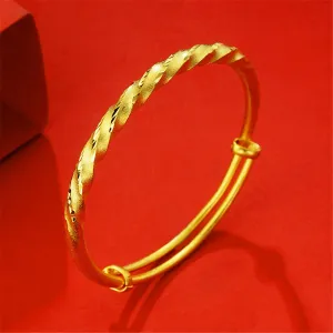 24K Gold-Plated Twine Twist Adjustable Bangle