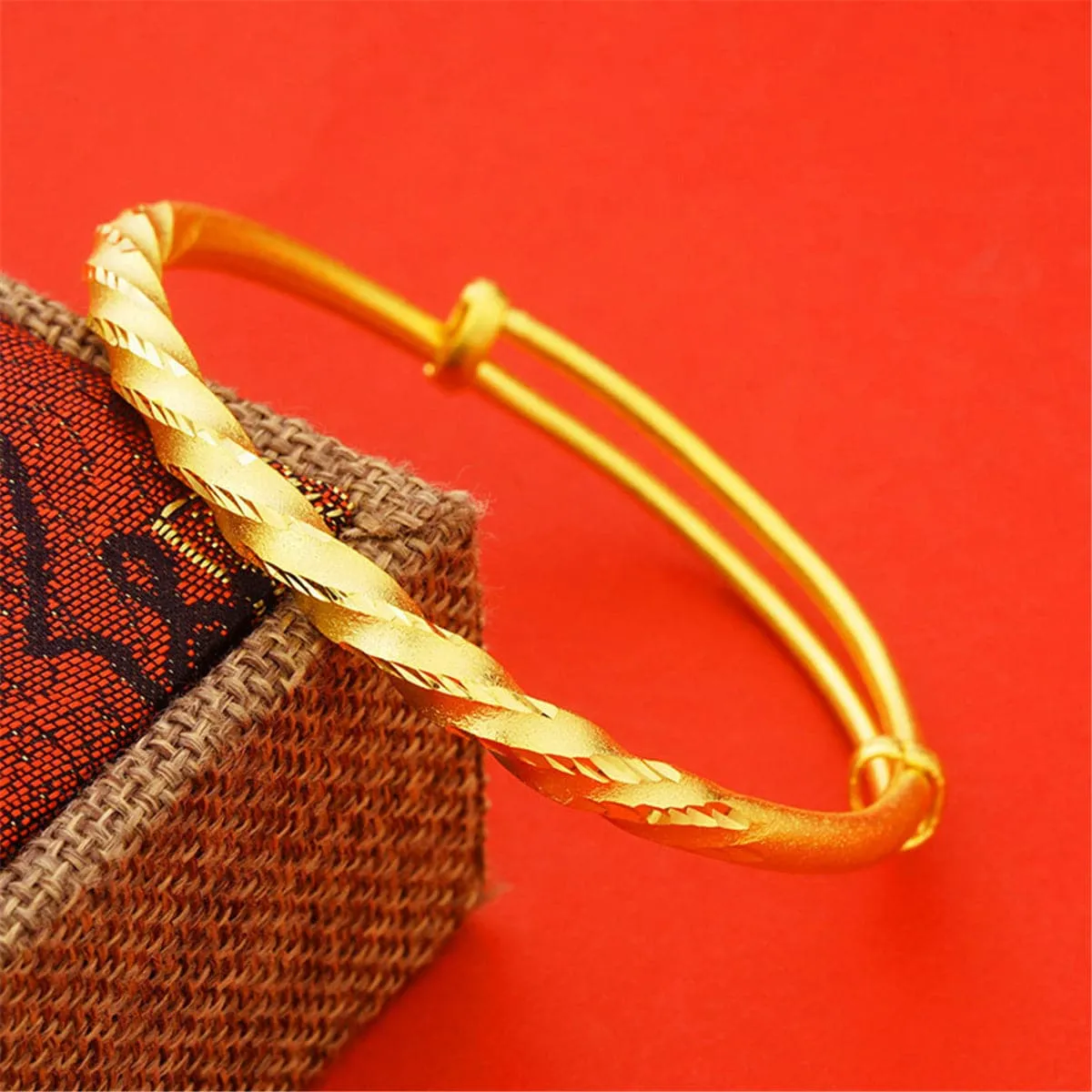 24K Gold-Plated Twine Twist Adjustable Bangle
