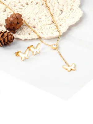 3pcs Butterfly Shaped Stainless Steel Pearl Jewelry Set - FD ⚡