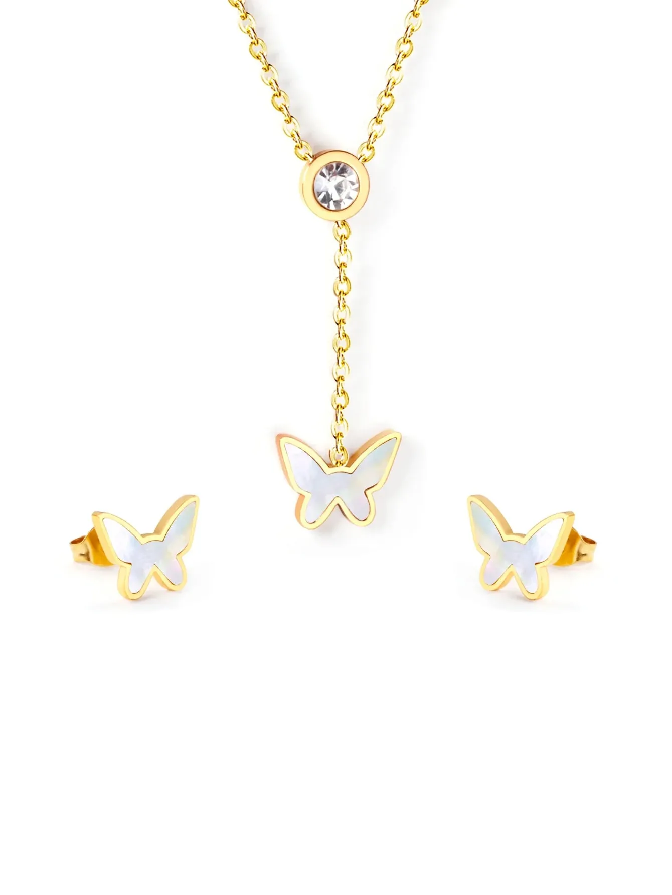 3pcs Butterfly Shaped Stainless Steel Pearl Jewelry Set - FD ⚡