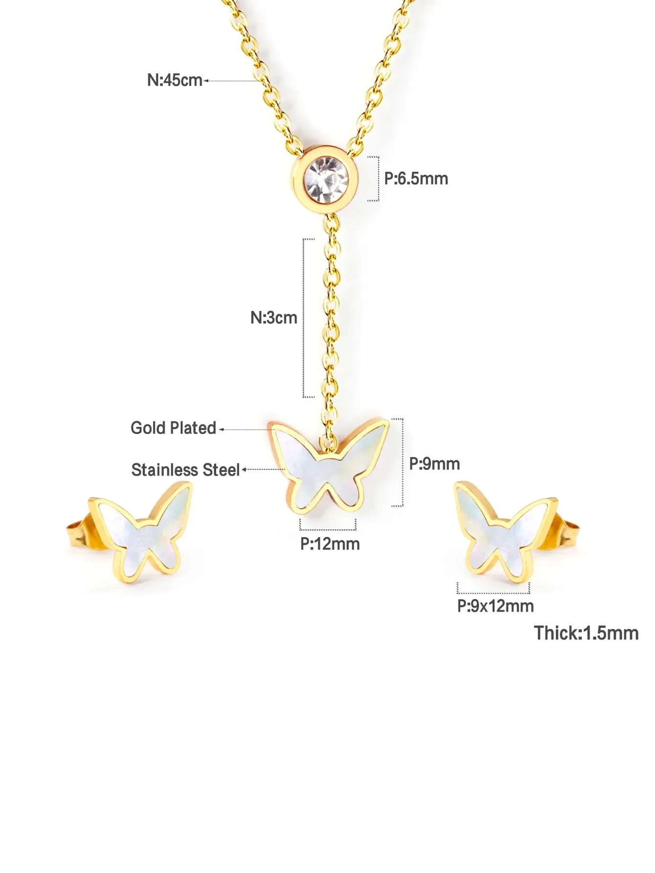 3pcs Butterfly Shaped Stainless Steel Pearl Jewelry Set - FD ⚡