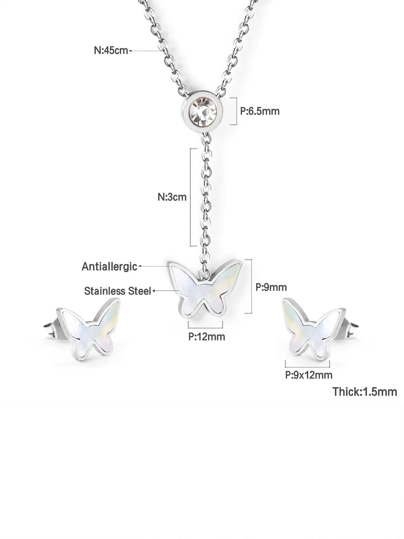 3pcs Butterfly Stainless Steel Pearl Jewelry Set - FD ⚡