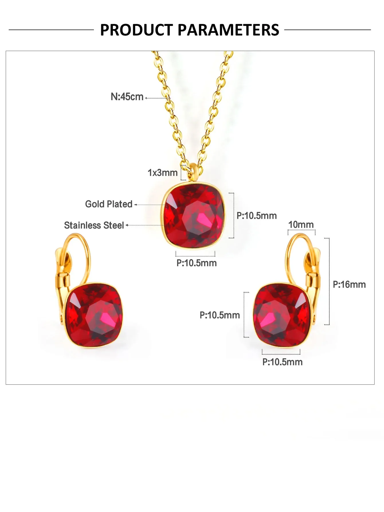3pcs Stainless Steel Gold Necklace Earrings Jewelry Set - FD ⚡