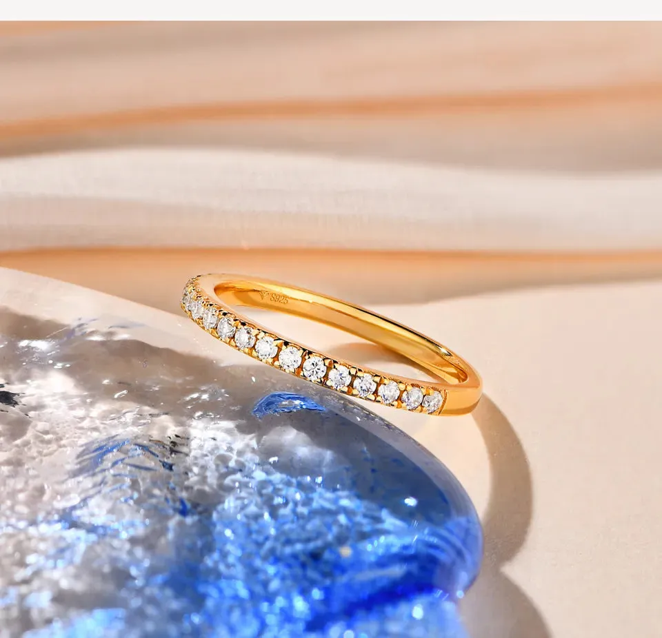 925 Sterling Silver / Gold Plated Ring Round Excellent Cut Moissanite Ring for Girls Women Jewelry