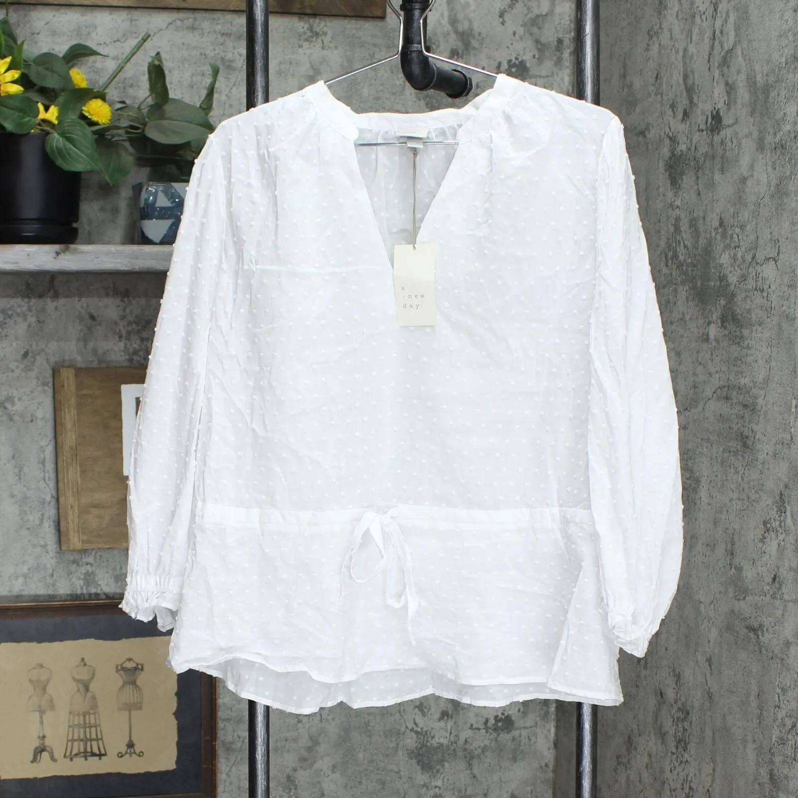 A New Day Women's Long Sleeve Tie Waist Blouse 566514