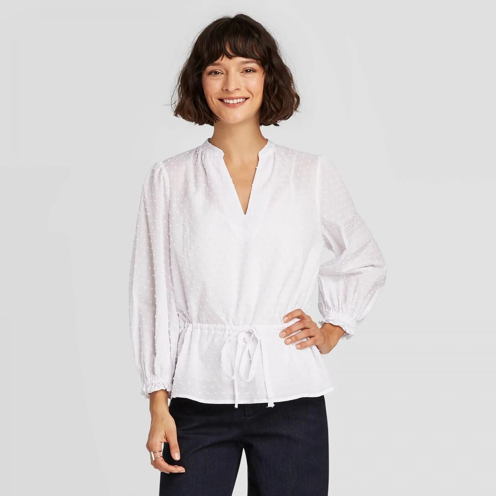 A New Day Women's Long Sleeve Tie Waist Blouse 566514