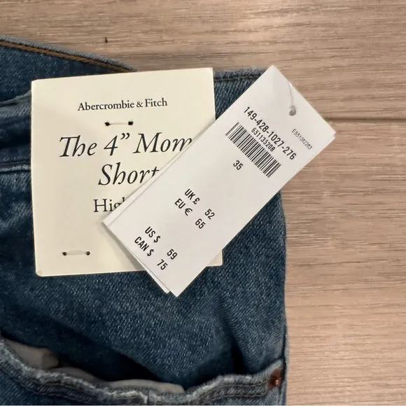 ABERCROMBIE AND FITCH WOMENS 4” DENIM MOM SHORTS NWT CURVE LOVE 35/20