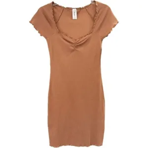 Abound Women's Brown Lettuce Edge Rib-Knit Bodycon Mini Dress Size XS