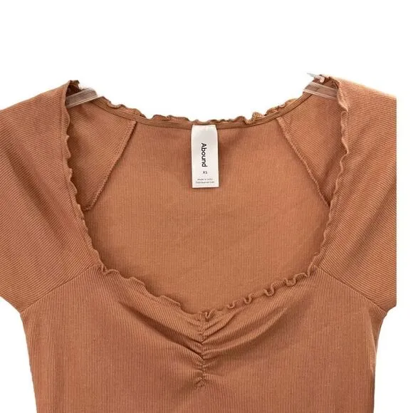 Abound Women's Brown Lettuce Edge Rib-Knit Bodycon Mini Dress Size XS