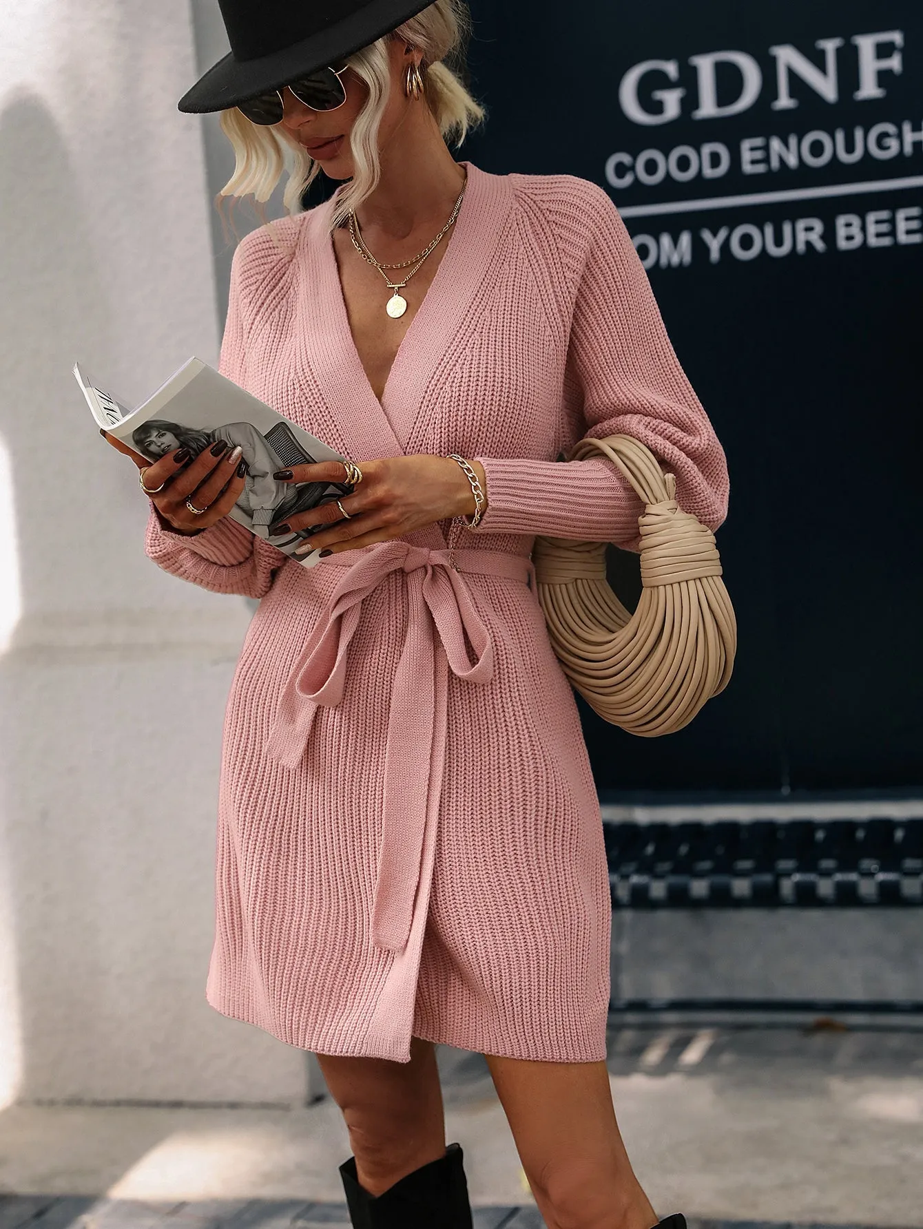 Aerilyn Knit Cardress - Dusty Pink