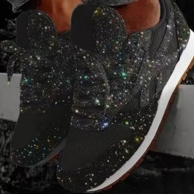 Amy | Women's Sparkly Glitter Lace-Up Sneakers | Walking