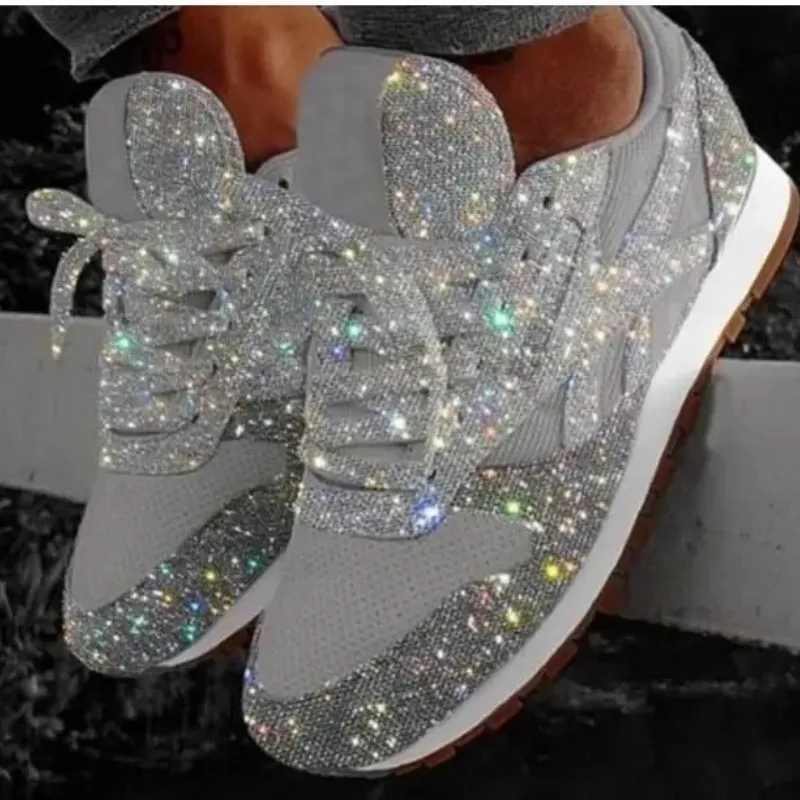 Amy | Women's Sparkly Glitter Lace-Up Sneakers | Walking
