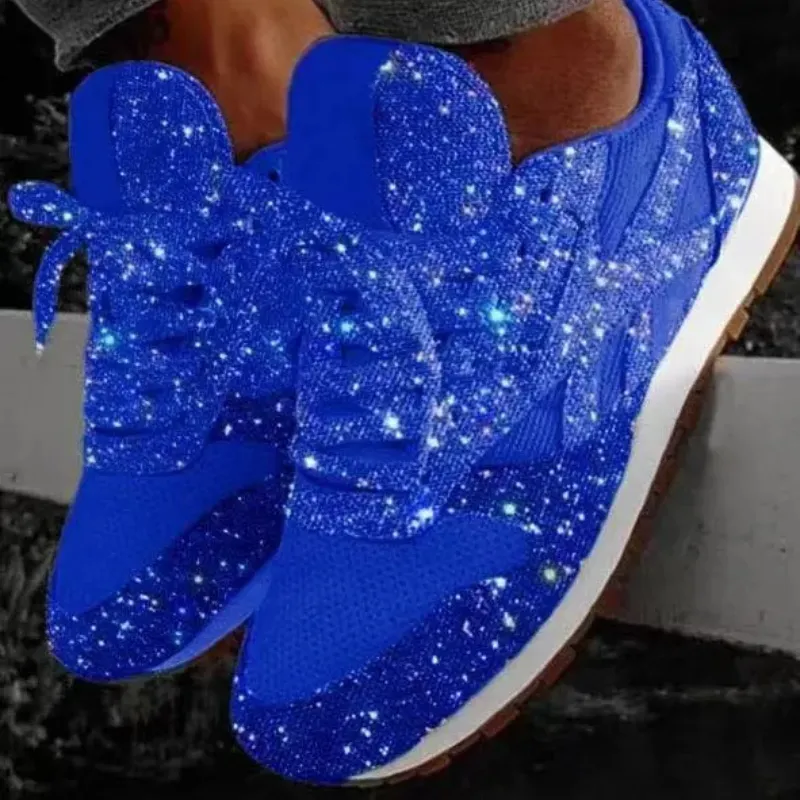 Amy | Women's Sparkly Glitter Lace-Up Sneakers | Walking