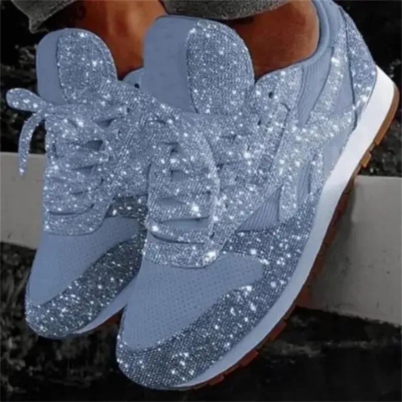 Amy | Women's Sparkly Glitter Lace-Up Sneakers | Walking