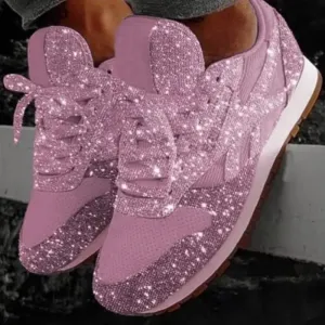 Amy | Women's Sparkly Glitter Lace-Up Sneakers | Walking