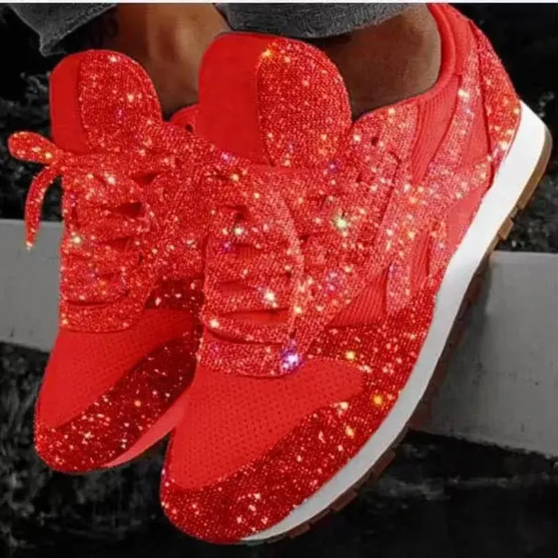 Amy | Women's Sparkly Glitter Lace-Up Sneakers | Walking
