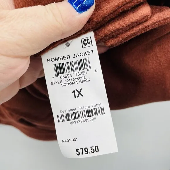And Now This Womens Plus Size 1X Dropped-Shoulder Bomber Jacket Sonoma Brick 308