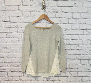 ANTHROPOLOGIE Seen Worn Kept Gray Knit Sweater Sz S Cream Lace Back Boho