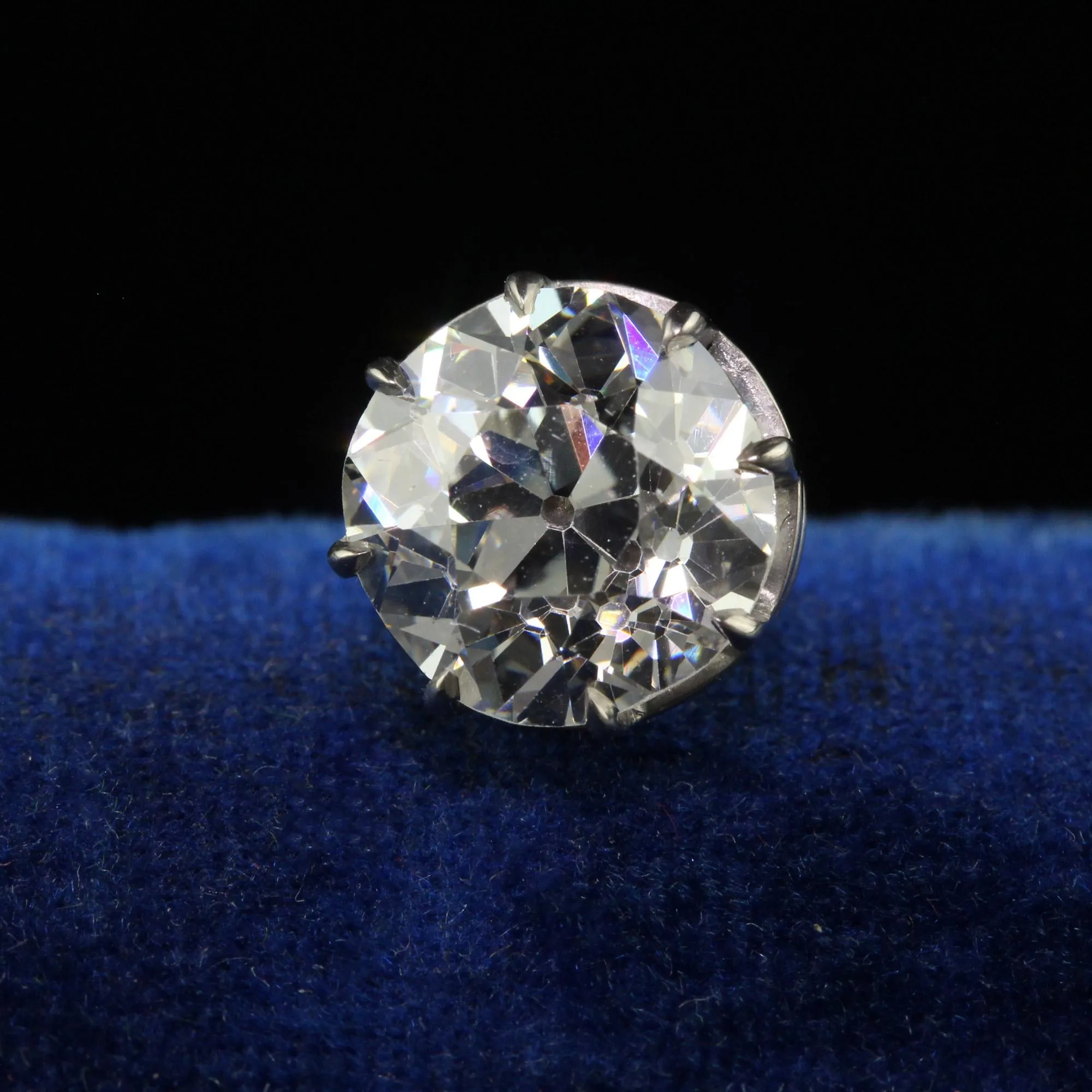 Antique Art Deco Platinum Old European Diamond Stud Earrings - GIA