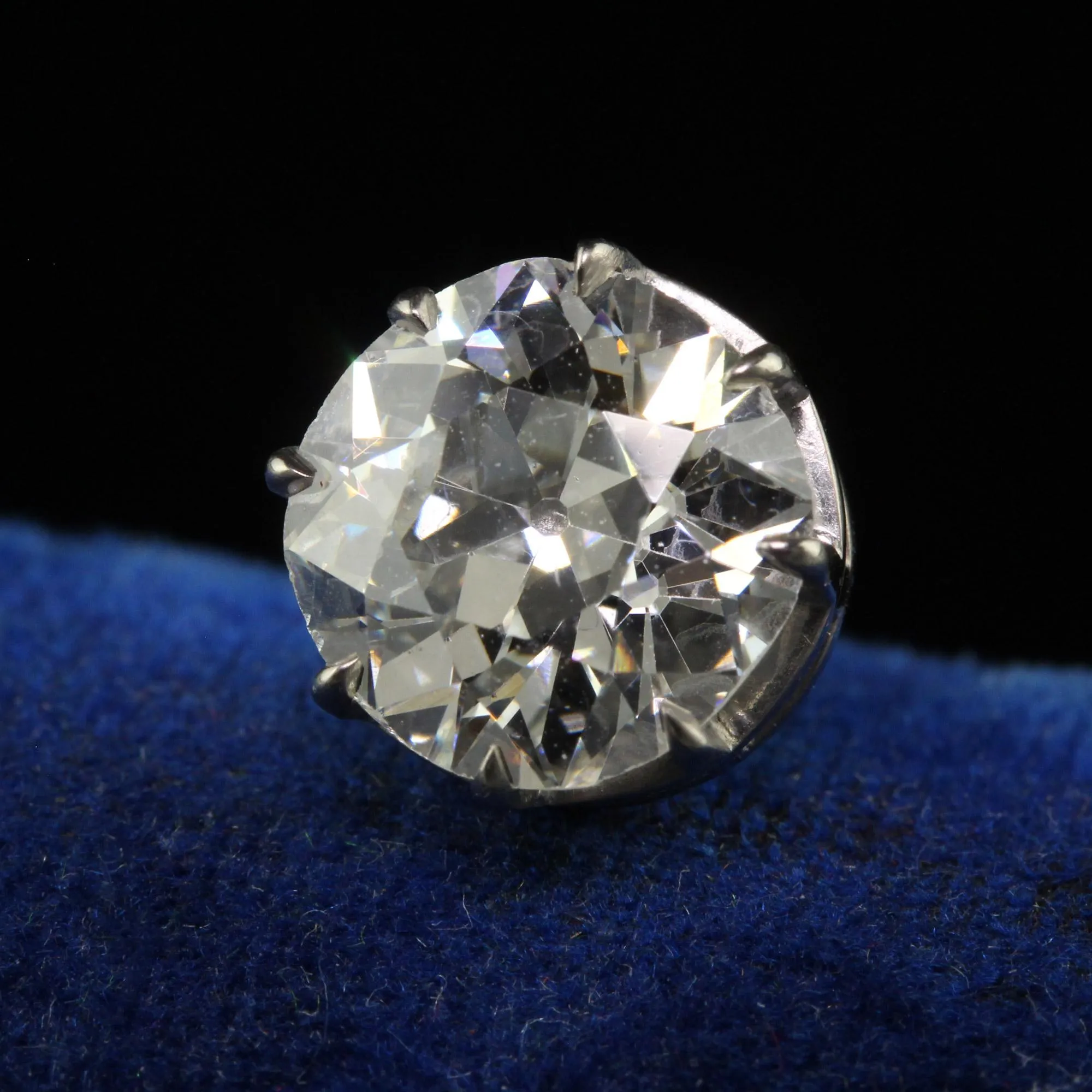 Antique Art Deco Platinum Old European Diamond Stud Earrings - GIA