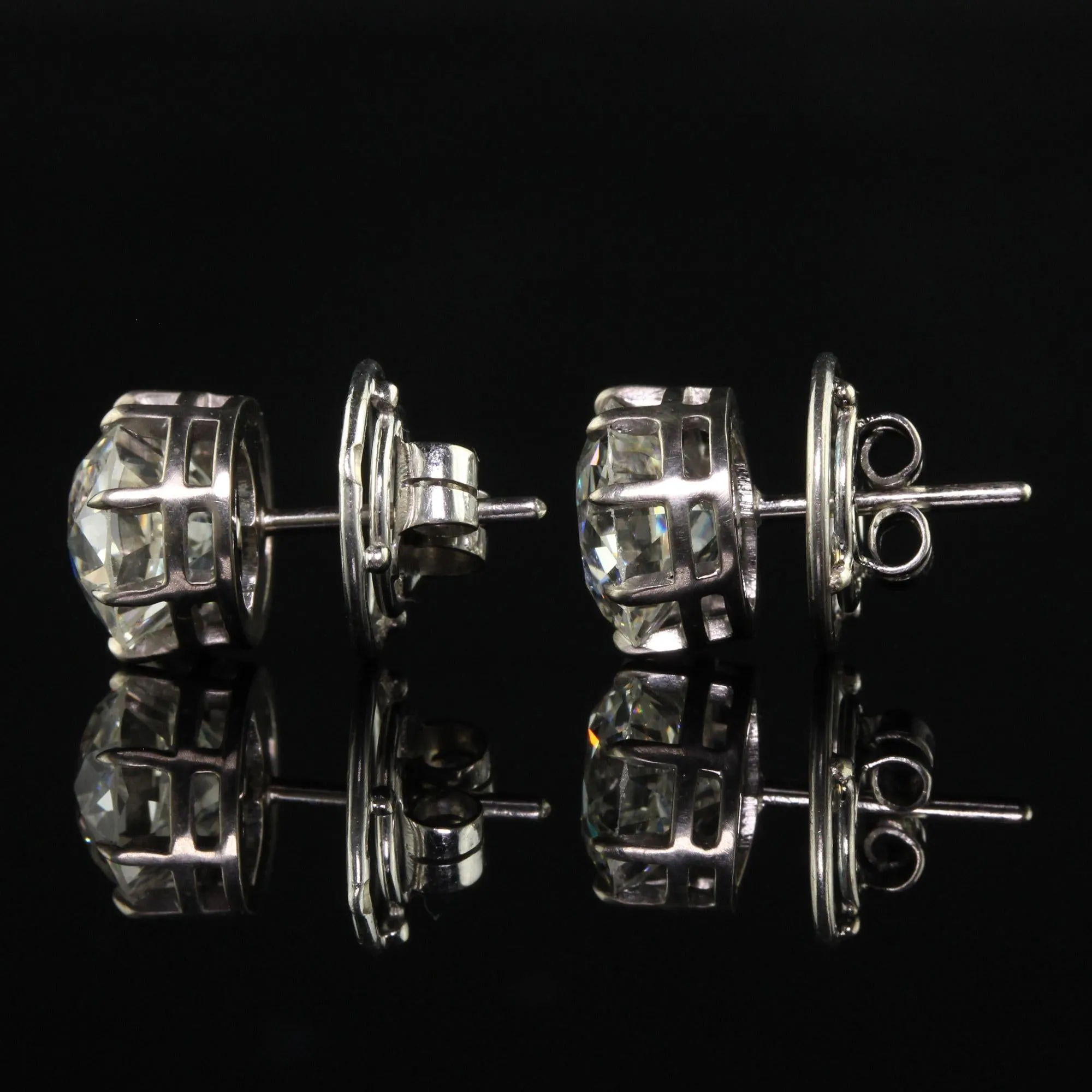 Antique Art Deco Platinum Old European Diamond Stud Earrings - GIA