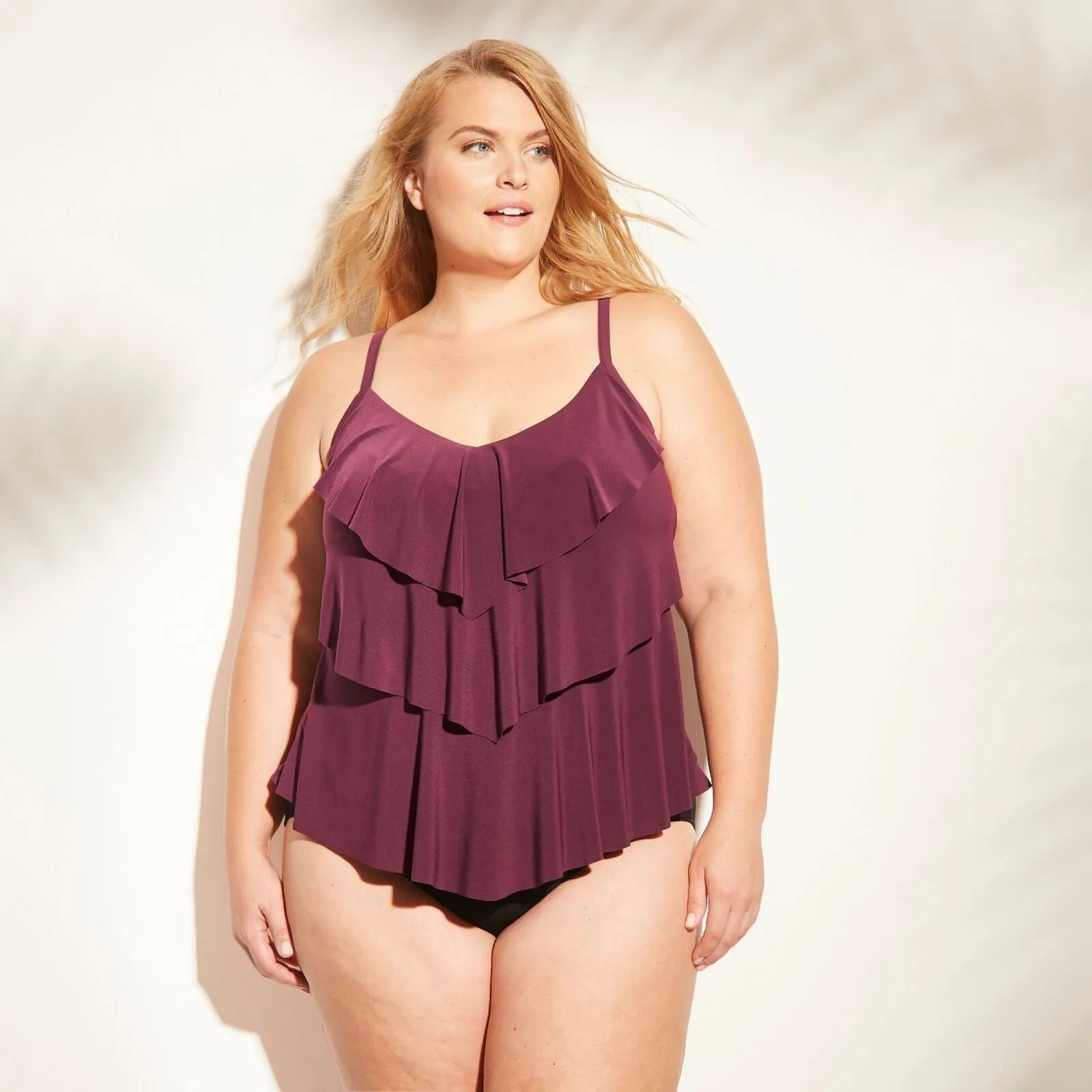 Aqua Green Women's Plus Size Ruffle Tiered Tankini Top