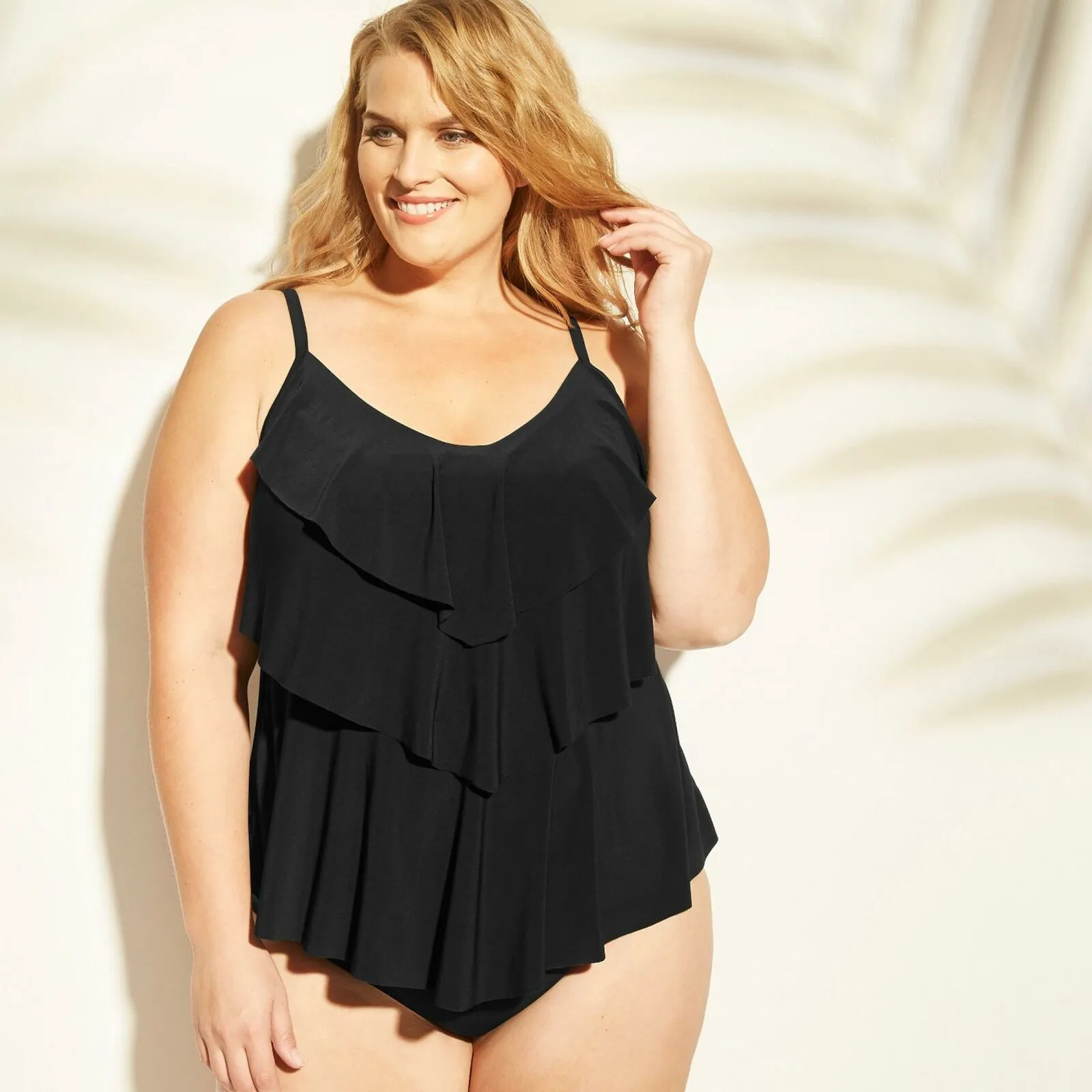 Aqua Green Women's Plus Size Ruffle Tiered Tankini Top