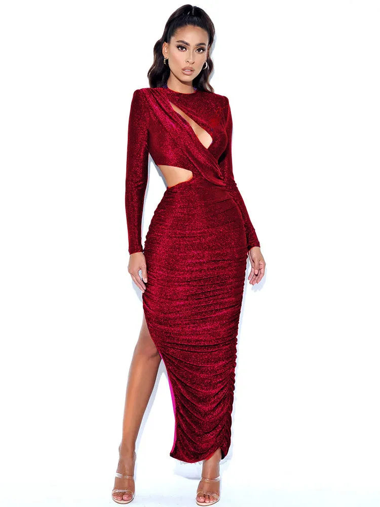 Autumn Women's Dress Bag Hip Slit Long Sleeve Party Dress