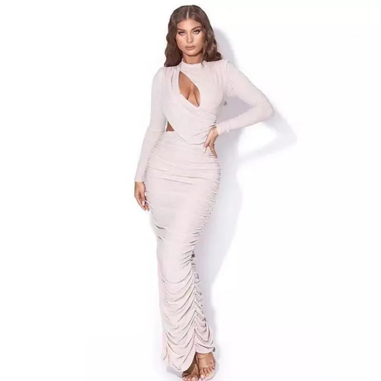 Autumn Women's Dress Bag Hip Slit Long Sleeve Party Dress