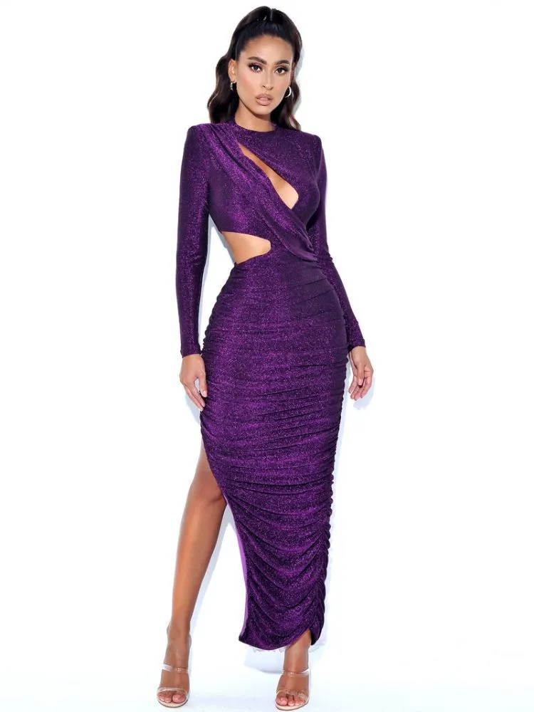Autumn Women's Dress Bag Hip Slit Long Sleeve Party Dress