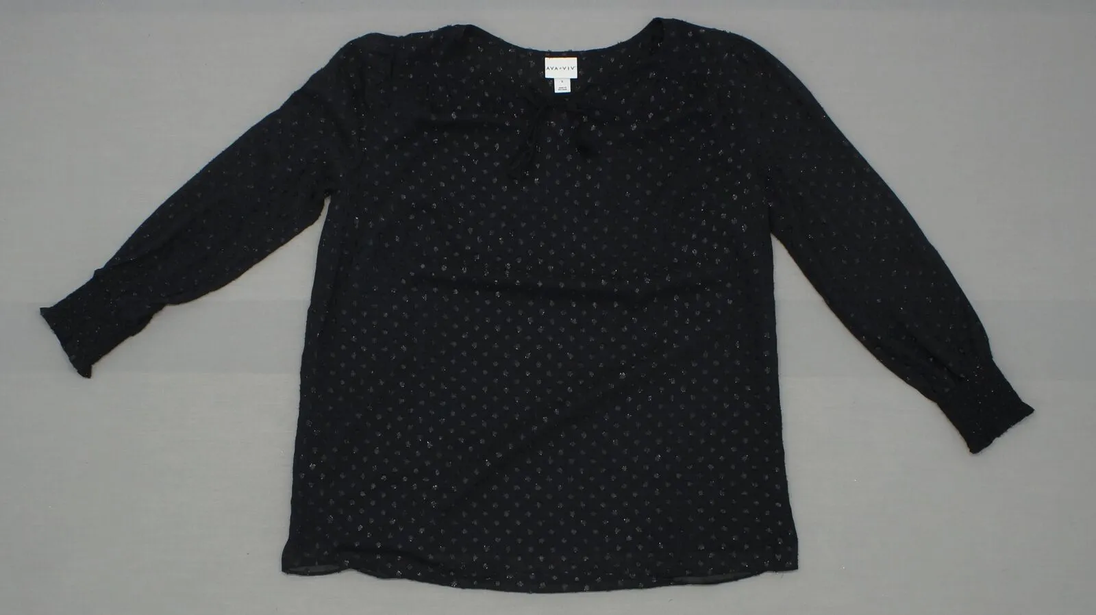 Ava & Viv Women's Plus Size Textured Tie Front Blouse Black Plus X