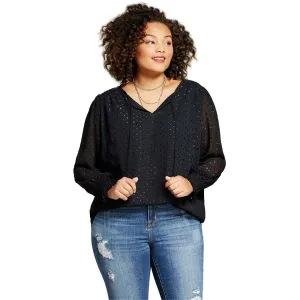 Ava & Viv Women's Plus Size Textured Tie Front Blouse Black Plus X