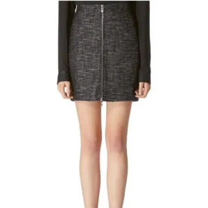 Avec Les Filles Zipper Front Tweed Black White Metallic Mini Skirt 2 XS