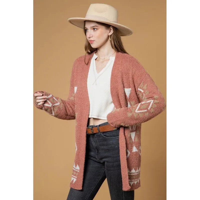 Aztec graphic knit soft cozy sweater cardigan